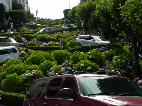De mange hårnålesving på Lombard Street, San Francisco, Californien, USA