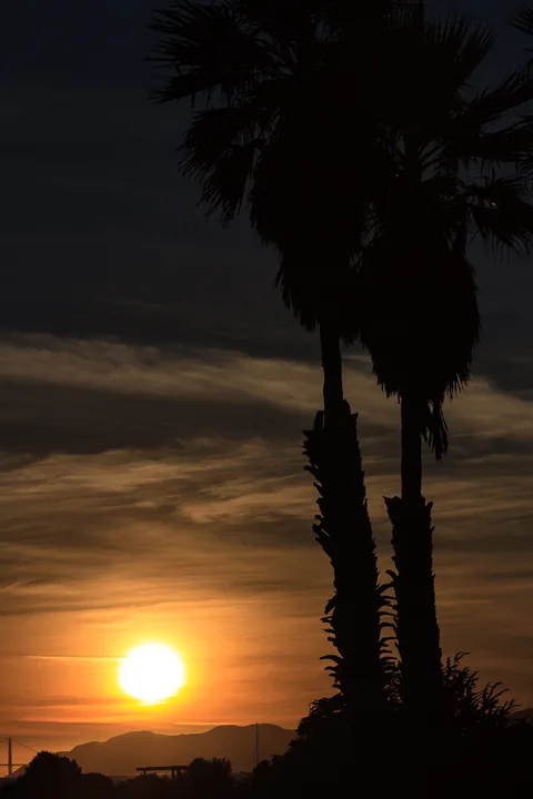 Solnedgangen set fra værelset på Doubletree by Hilton Berkeley Marina, Berkeley, USA
