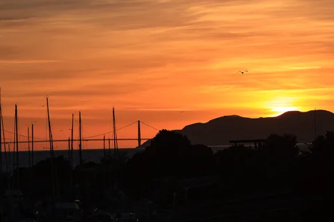 Solnedgangen set fra værelset på Doubletree by Hilton Berkeley Marina, Berkeley, USA