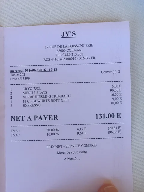 Frokost på 2 stjernede JY'S i Colmar.
